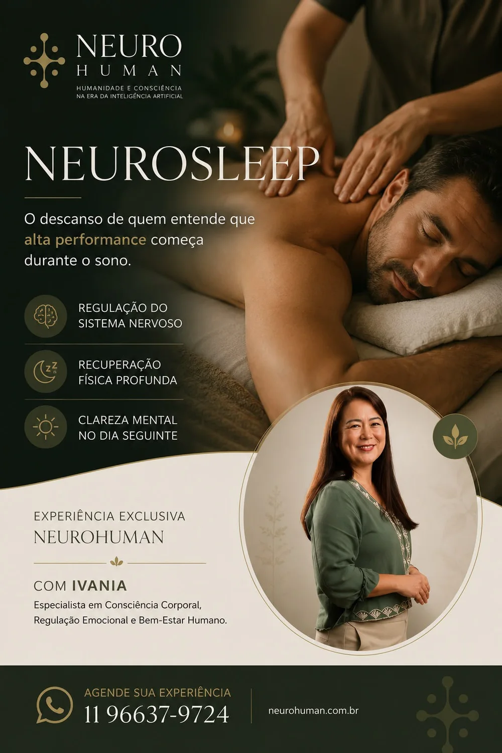 Experiência NeuroSleep — massagem de recuperação física guiada por Ivania